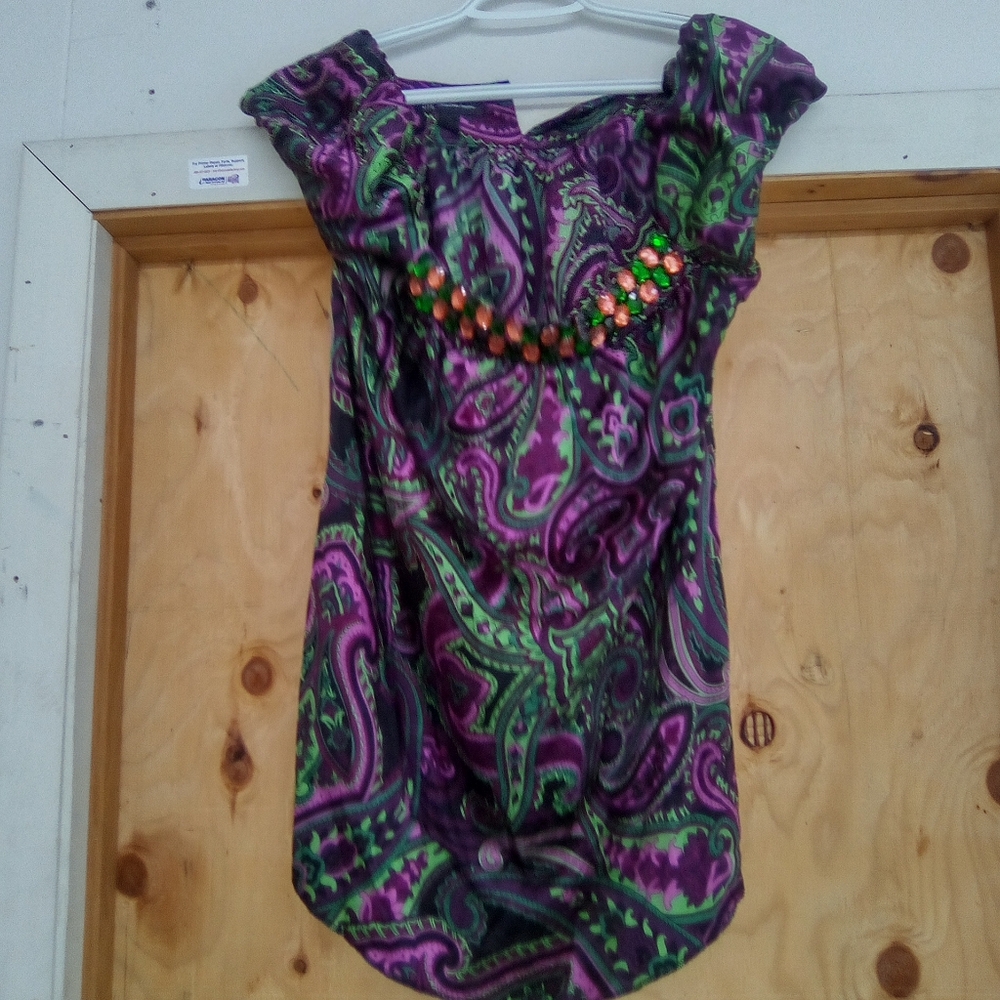 INTERNATIONAL CONCEPTS Paisley Print Women's Top - Purple and Green - Picture 4 of 7